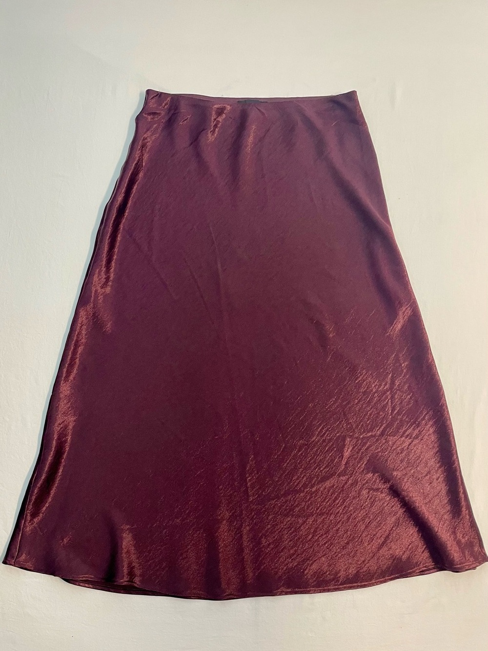 Calligraphie Women's Satin A-Line Midi Skirt in Burgundy Size Medium